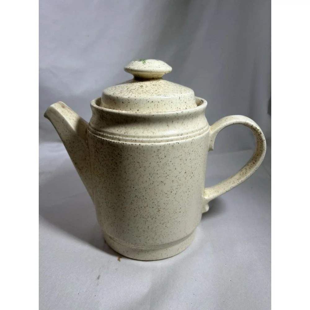 Vintage USA Marked Speckled Teapot Kettle Red Bird Farmhouse Home Kitchen Decor
